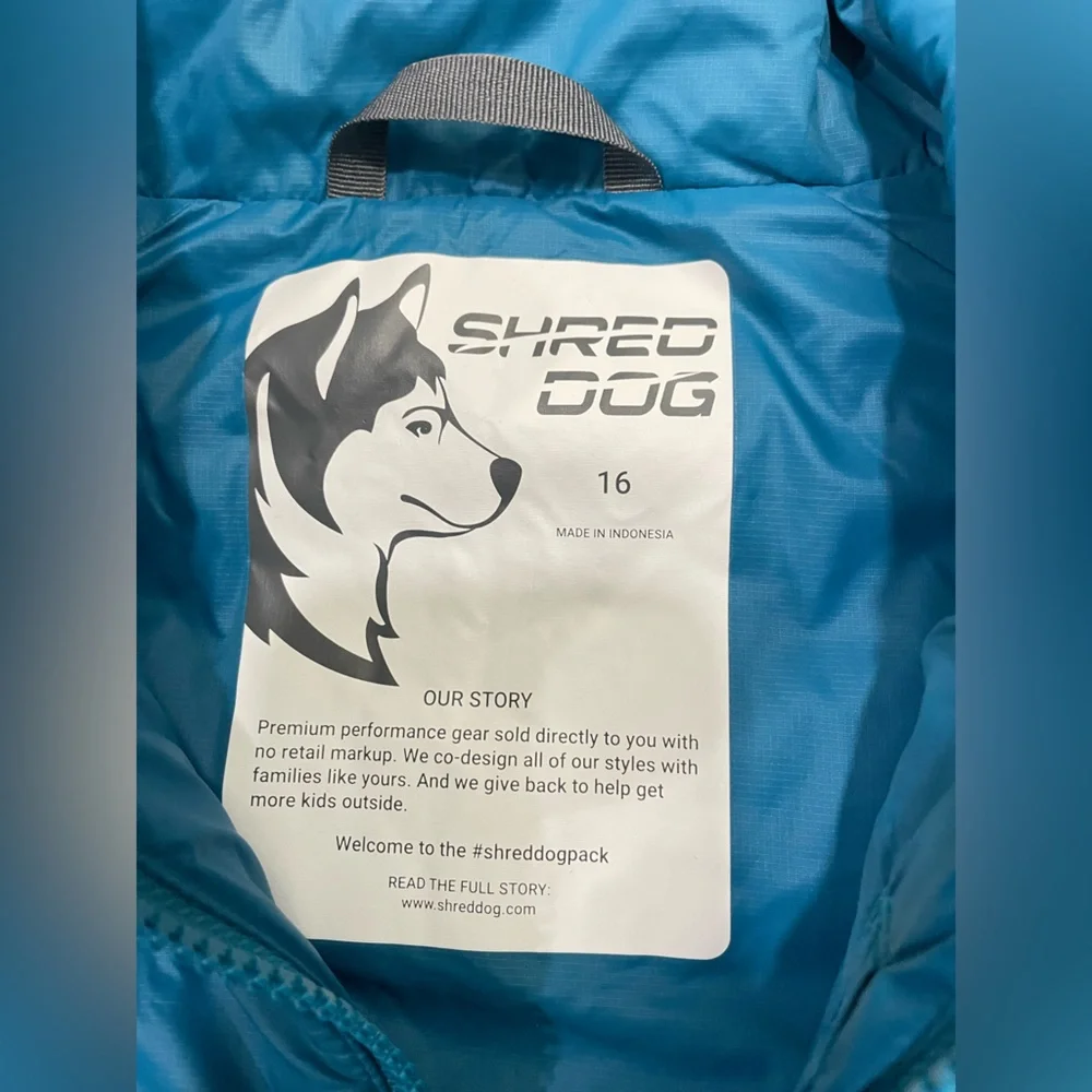Shred Dog Snow Jacket Insulator Deep Glacier Blue Sz 16 NWT